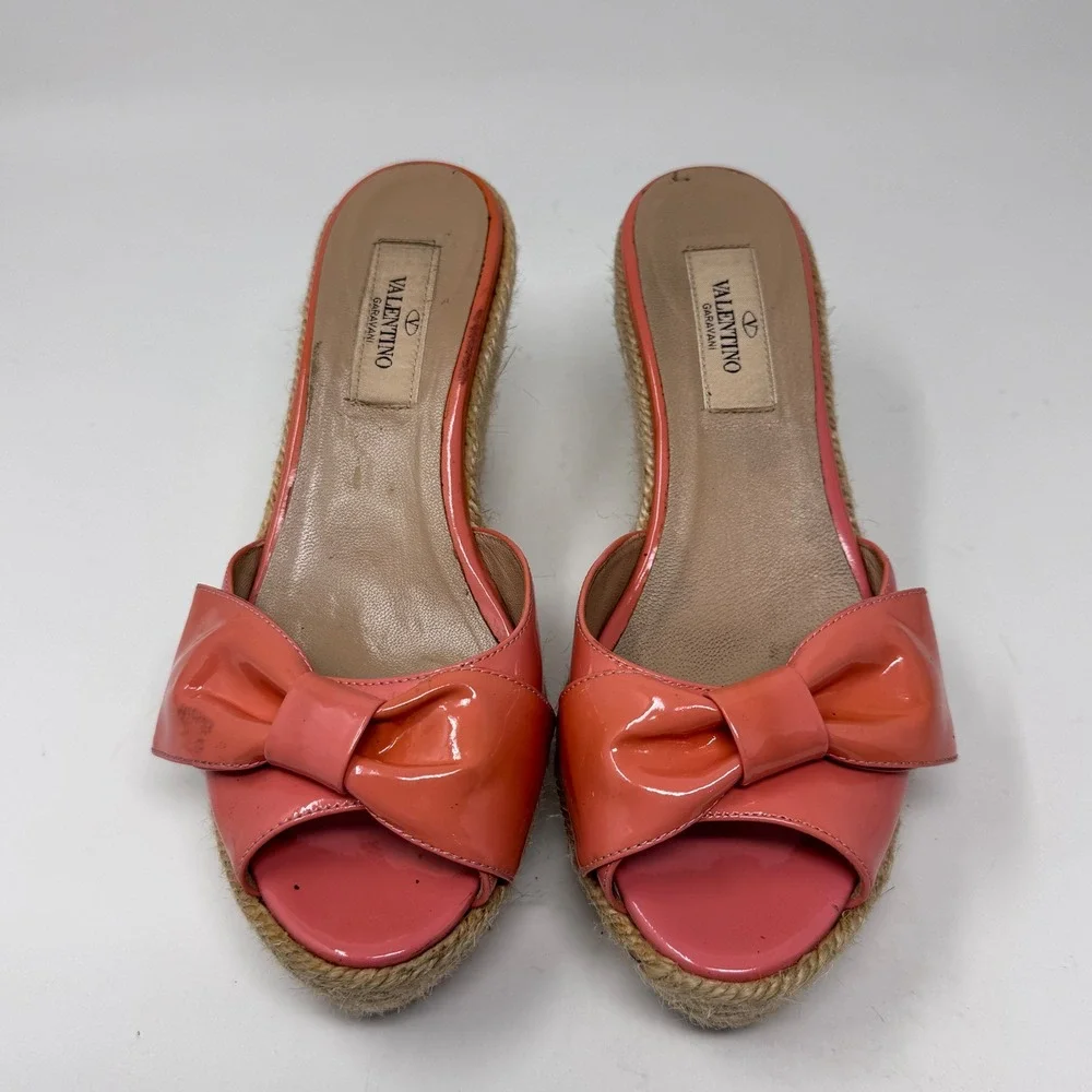 Valentino Garavani Mena Bow Espadrille Wedge Sandals – Pink Patent EU 36